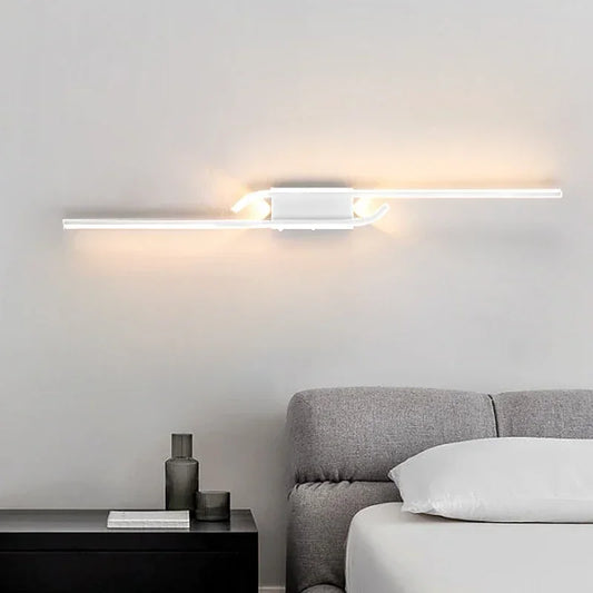 Modern LED Wall Lamp Luxury Long Black White Bedside Light for Bedroom Living Room Study Sofa Background Wall Decorative Lantern